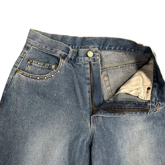 California Style Womens 8 Blue Bedazzled Denim Jeans Rhinestones Pocket Studs - Picture 4 of 12
